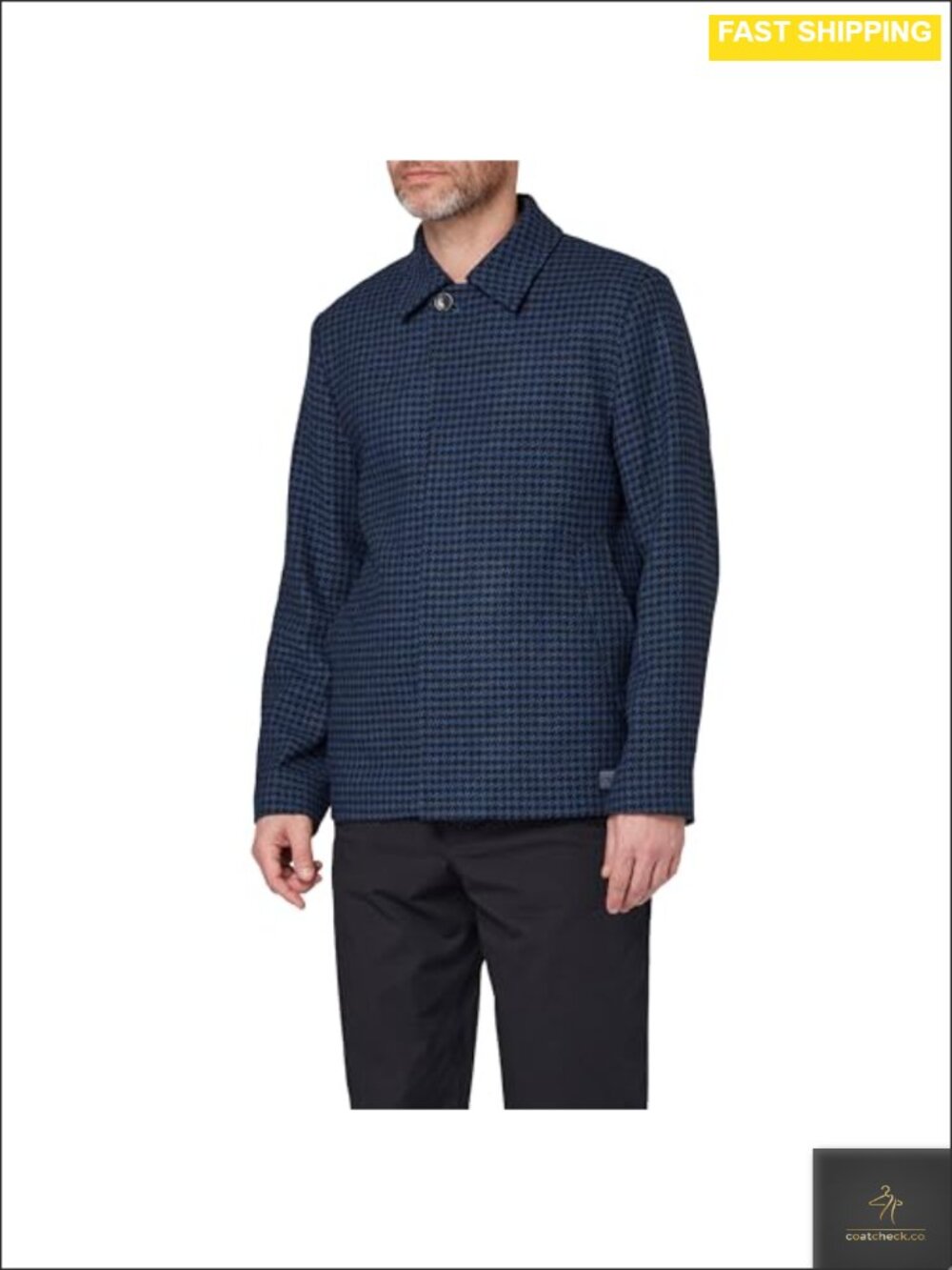 Men's Houndstooth Check Overcoat Wool Blend Button Jacket